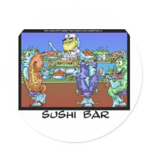 Fish Meet Markets AKA Sushi Bar Funny Gifts & Card Round Sticker