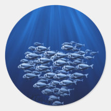 fish swarm under water heart round stickers