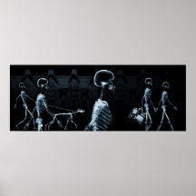 Fish Tank Background X-Ray Skeletons Town - Blue Print