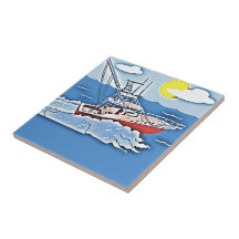 Fishing Boat on the High Seas Ceramic Tiles
