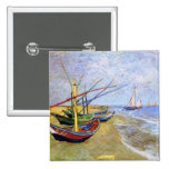 Fishing Boats on the Beach, Vincent Van Gogh Buttons