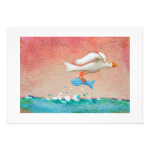 Fishing for dinner - Tiny Art #608 Bird & Fish art Personalised Invites