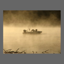 fishing in lake fog posters