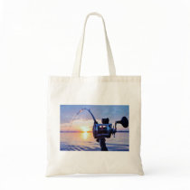 Fishing Reel at Sunset Canvas Bags