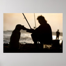 FISHING WITH HIS DOG IN VENICE POSTERS