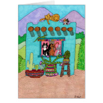 Five Cats at an Aqua Adobe House