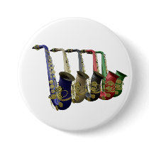 Five Colourful Saxophones Button Badge Name Tag