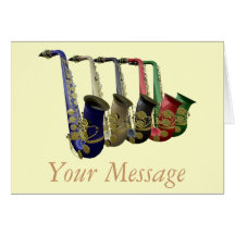 Five Colourful Saxophones Greetings Card