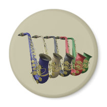Five Colourful Saxophones In A Line