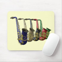 Five Colourful Saxophones In A Line Mousepad