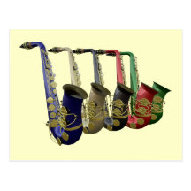 Five Colourful Saxophones In A Line Postcard