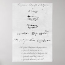 Five Genuine Autographs of William Shakespeare Poster