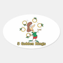 five golden gold rings 5th fifth day of christmas oval sticker