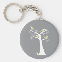Five Yellow Birds in a Tree Keychain