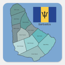 Flag and Map of Barbados Stickers