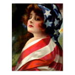 Flag Lady 4th of July Vintage Patriotic Art Post Card