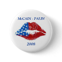 Flag Lipstick Kiss, McCAIN - PALIN, 2008 Pinback Button