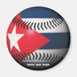 Flag of Cuba on a Baseball Magnet