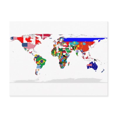 Flagged world postcard