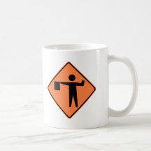 Flagman Ahead Highway Sign Mugs