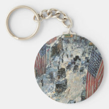 Flags on 57th Street, Hassam Vintage Impressionism Key Chain