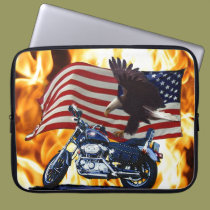 Flames, Bald Eagle, Classic Motorbike & US Flag laptop sleeves