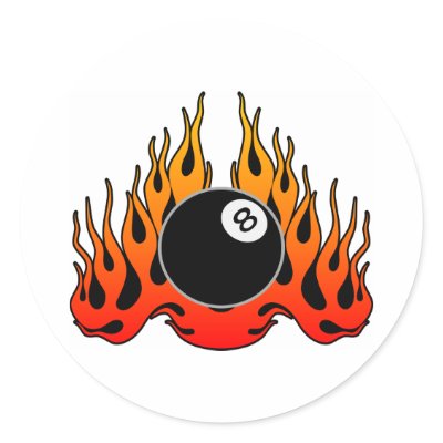 Flaming 8 Ball Round Sticker by WhiteTiger_LLC