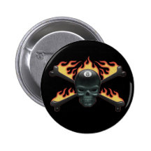 Flaming 8 Skull Pinback Buttons