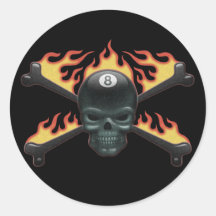 Flaming 8 Skull Round Stickers