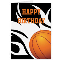 Flaming Basketball Black and White Birthday Card