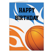 Flaming Basketball Blue and Orange Birthday Card