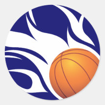 Flaming Basketball Blue and White Sticker