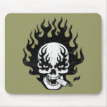 Flaming Cigar Skull -bw mousepads