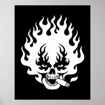 Flaming Cigar Skull -bw Print