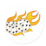 Flaming Dice Round Stickers