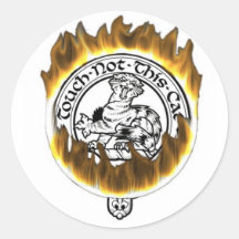 Flaming Family Crest on products Round Stickers