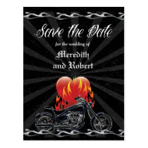Flaming Love Biker Save the Date Post Cards