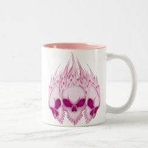 Flaming Pink Skulls Coffee Mugs