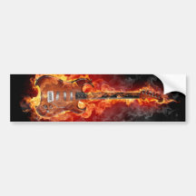 Flaming rock guitar bumper stickers