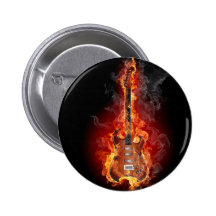 Flaming rock guitar buttons