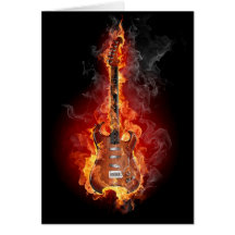 Flaming rock guitar card