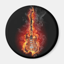 Flaming rock guitar fridge magnets