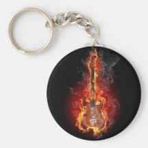 Flaming rock guitar key chain