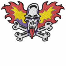 Flaming Skull and Crossbones Embroidered Shirt
