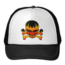 Flaming Skull and Crossbones Trucker Hat
