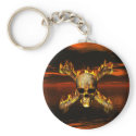 Flaming Skull and Crossbones w/Red Sky Background keychains