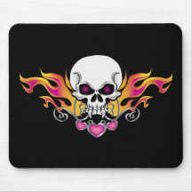 Flaming Skull and Hearts Mouse Mat