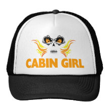 Flaming Skull Cabin Girl Trucker Hat