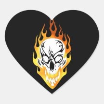 Flaming Skull Tattoo Heart Sticker