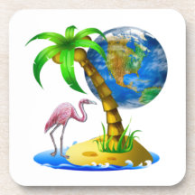 Flamingo Earth Cork Coaster (6) 3.8x3.8"